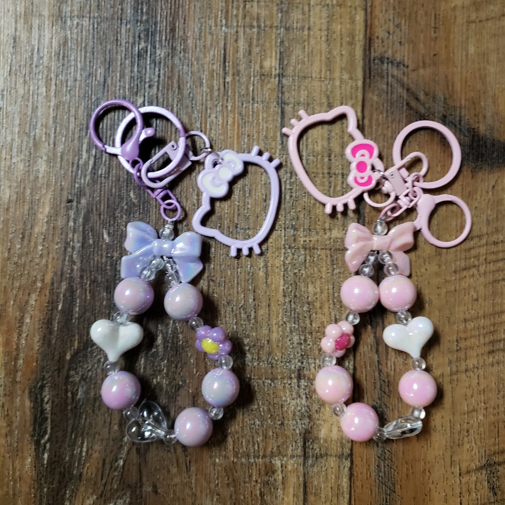 Hello Kitty Inspired Pink & Lavender Beaded Keychain Set